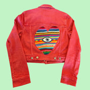Seeing Heart Pink Denim Moto Jacket