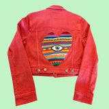 Seeing Heart Pink Denim Moto Jacket