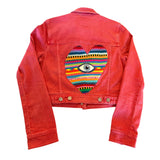 Seeing Heart Pink Denim Moto Jacket