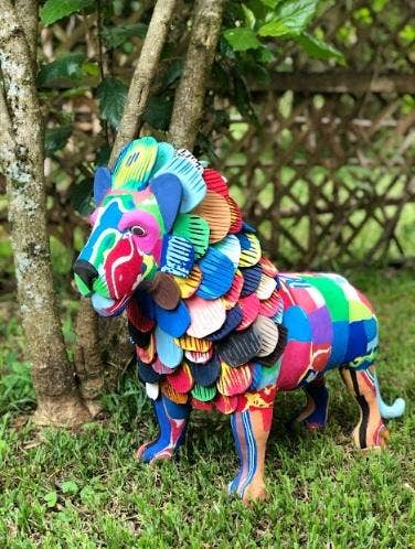 Recycled Lion Flip Flop Sculpture: Large