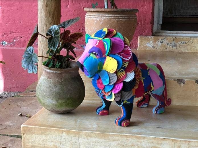 Recycled Lion Flip Flop Sculpture: Large