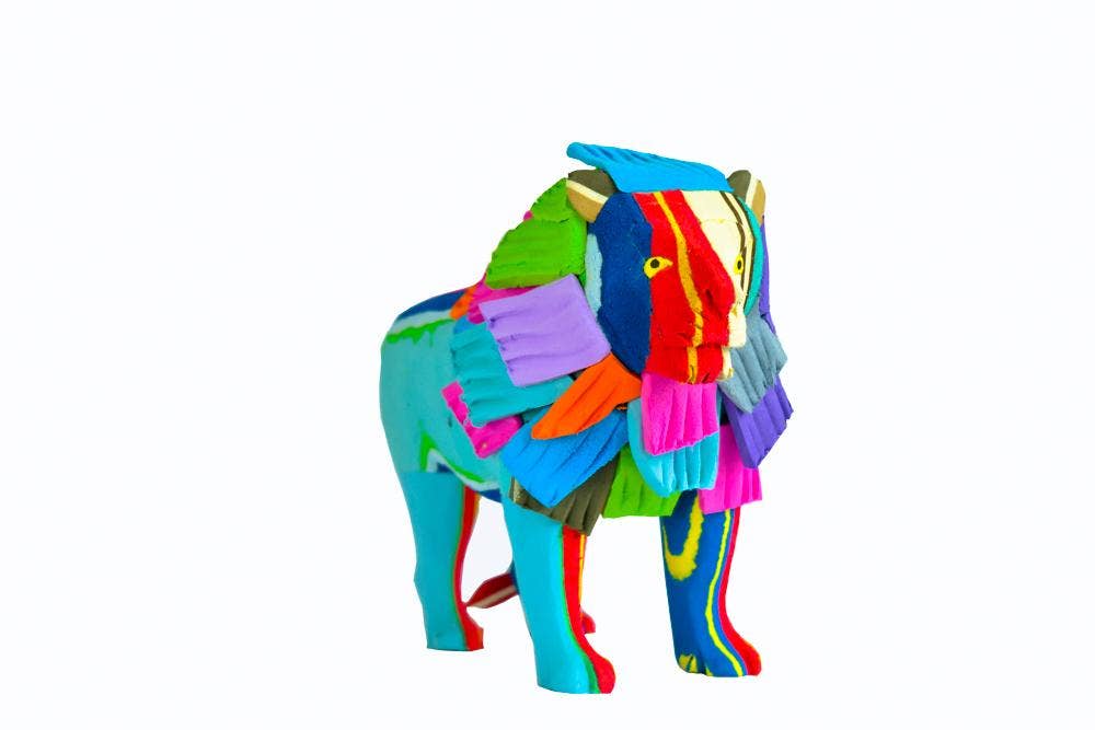 Recycled Lion Flip Flop Sculpture: Large