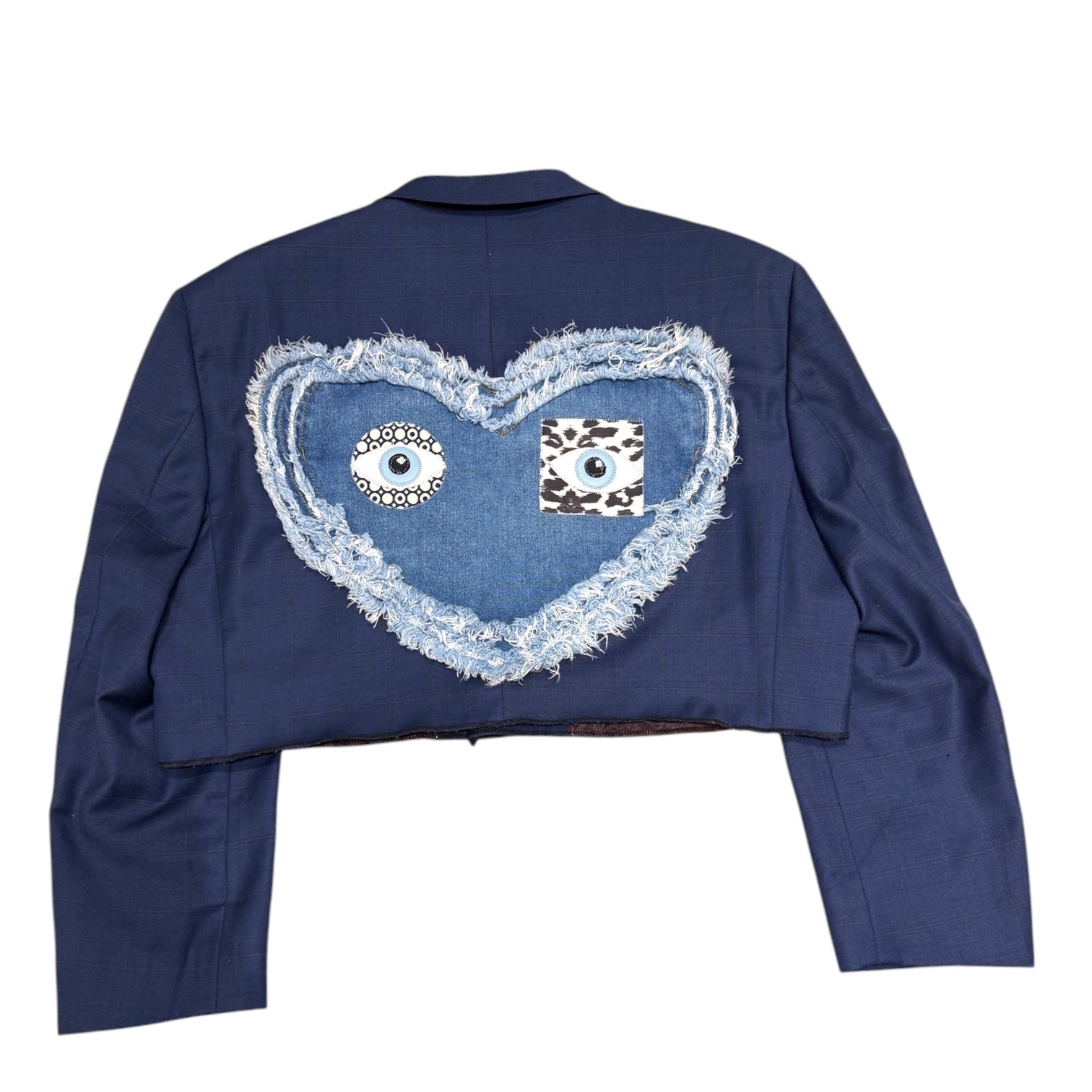 Cropped Blazer with Denim Heart & Eyes