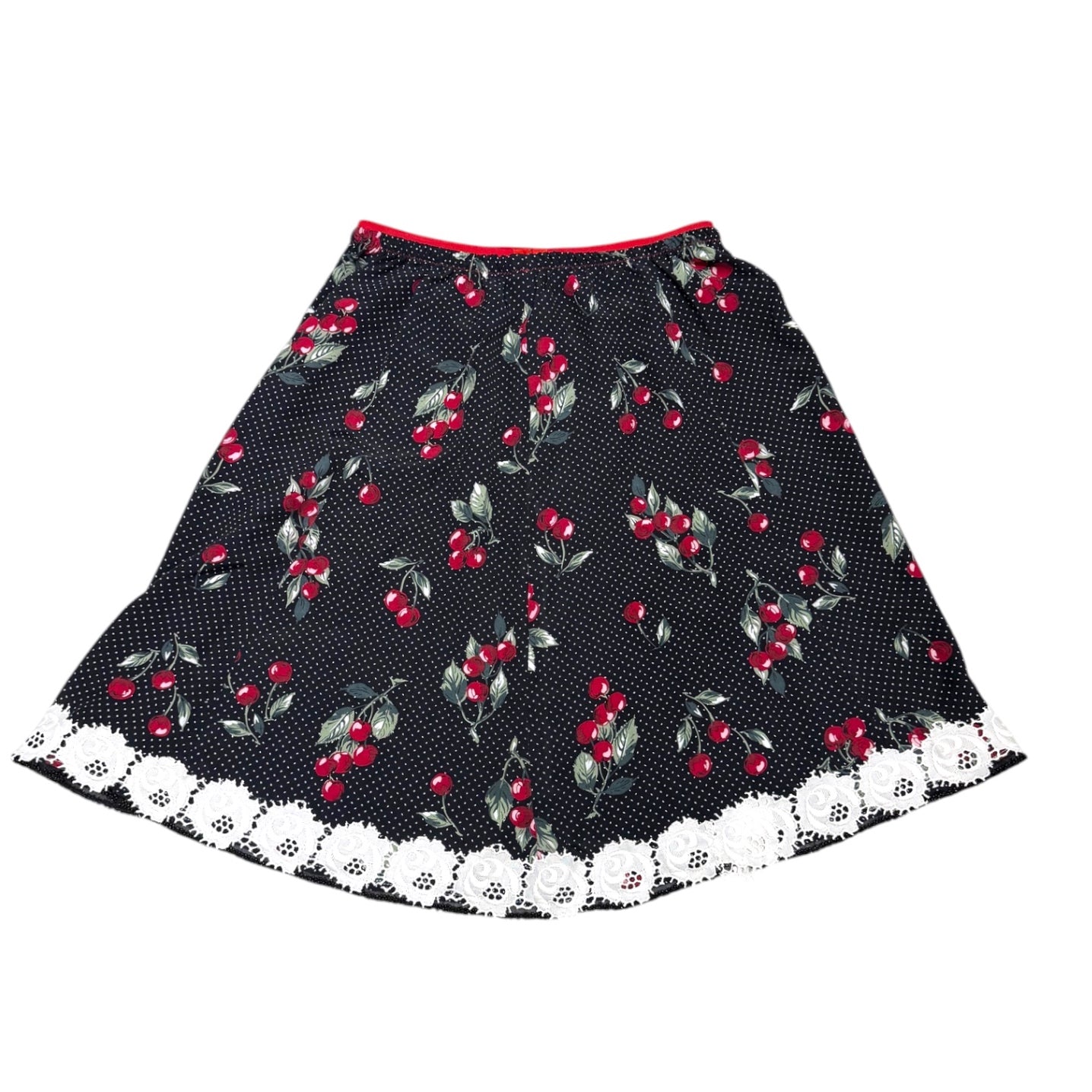 Cherry Dot Skirt with Bead & Lace Trim