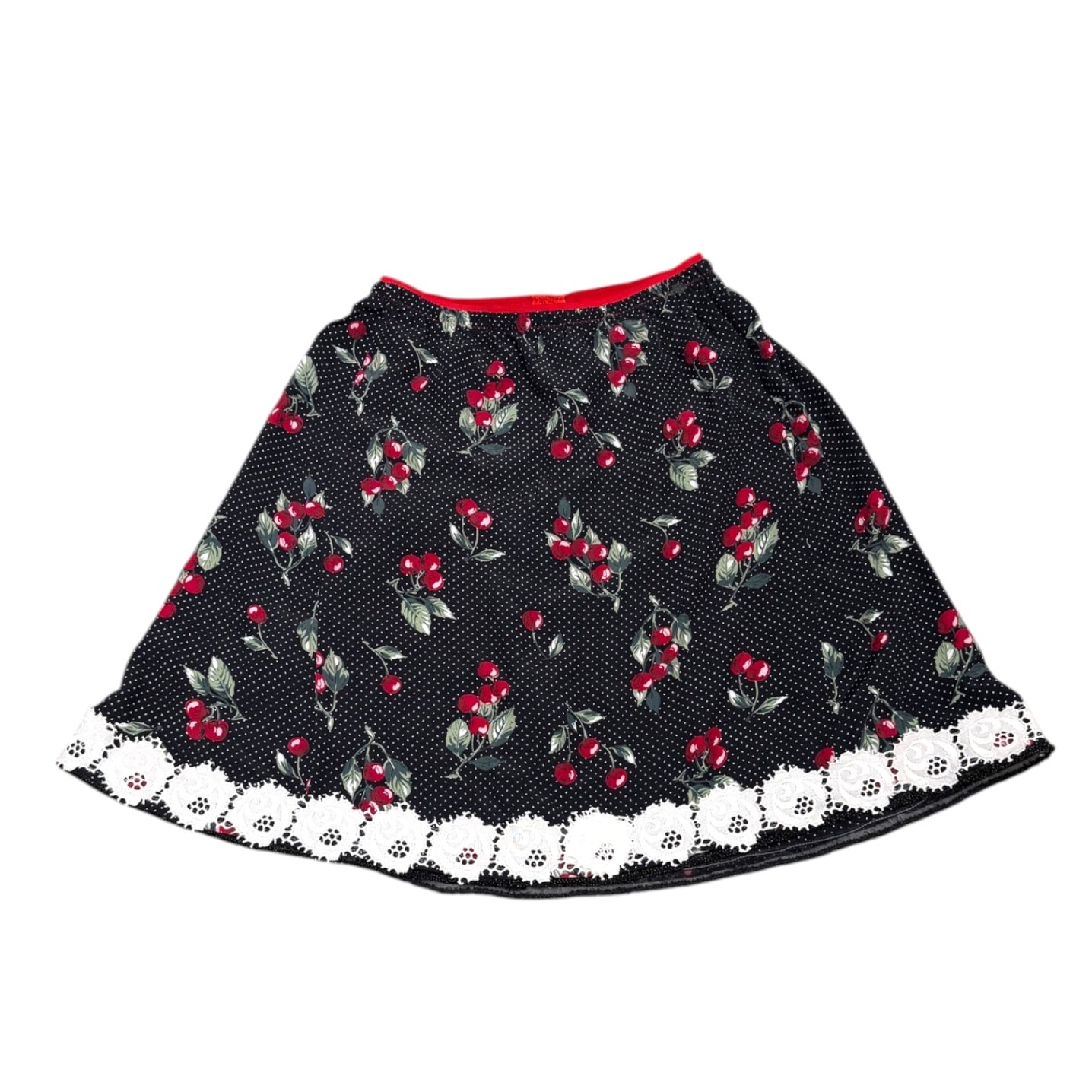 Cherry Dot Skirt with Bead & Lace Trim