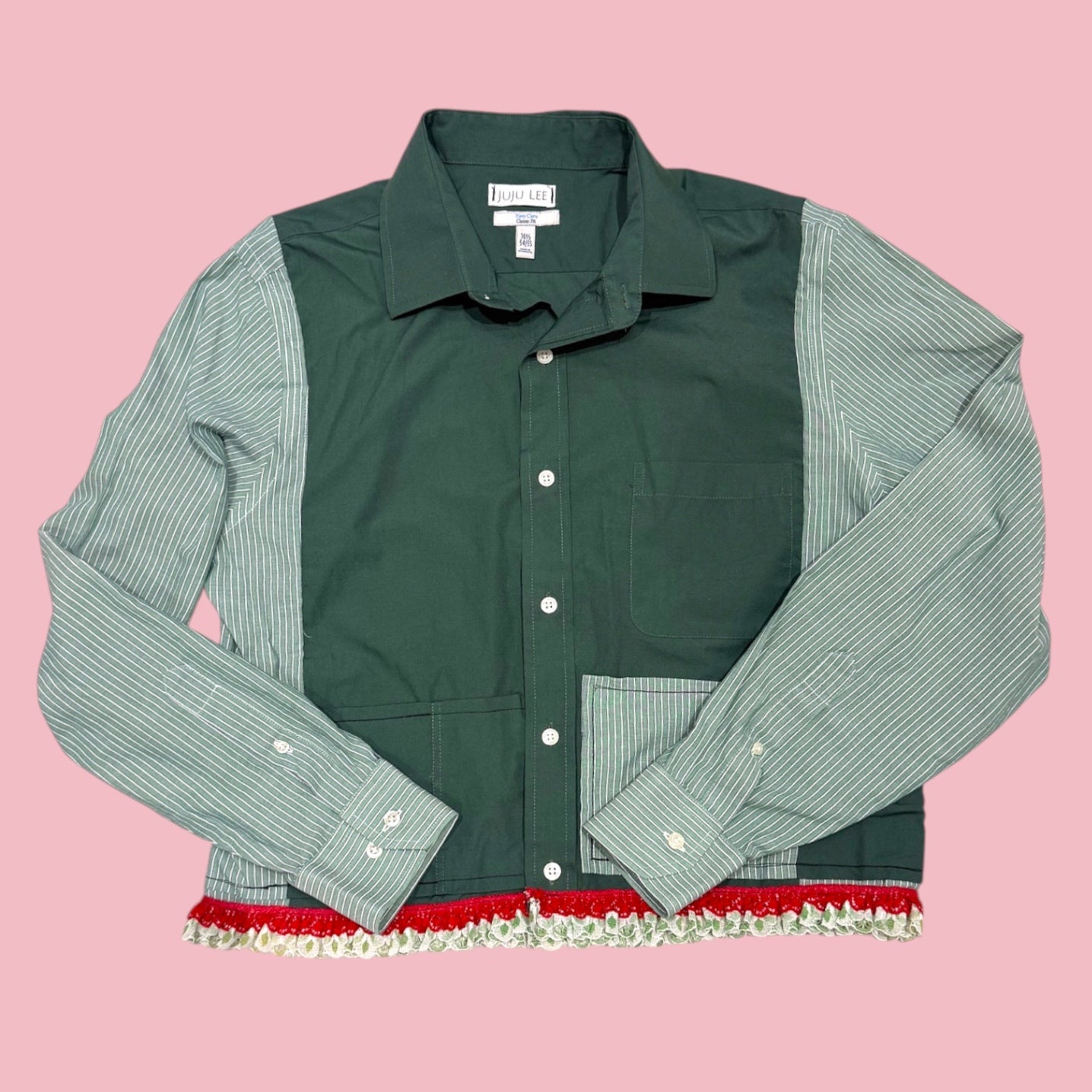 Green Button-up with red trimming