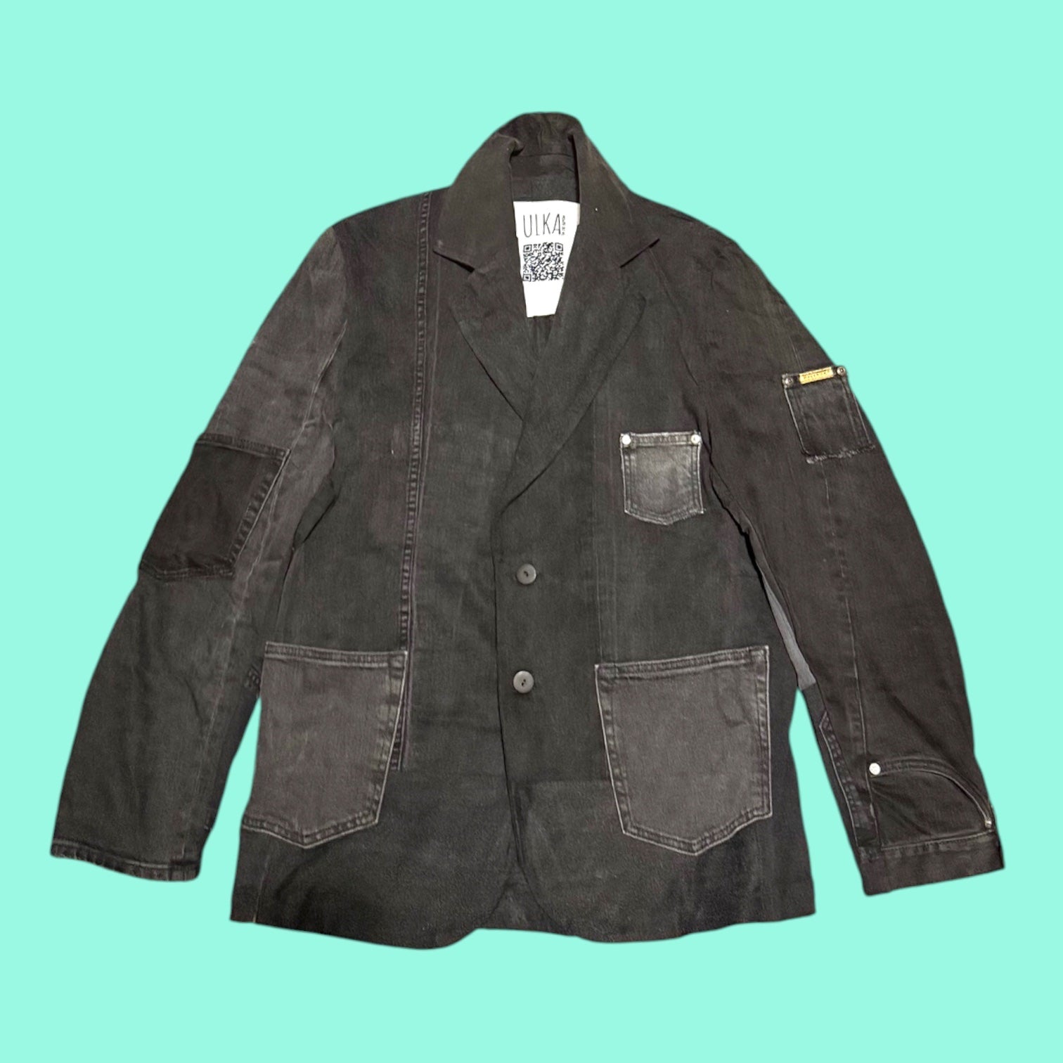 Black Patchwork Denim Blazer