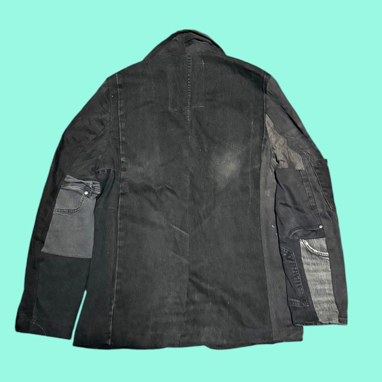 Black Patchwork Denim Blazer