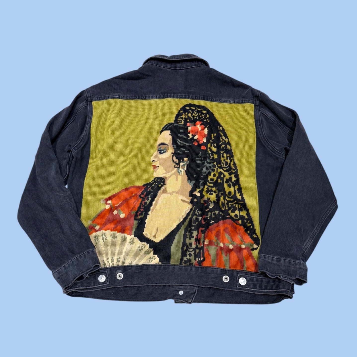 Spanish Lady Needlepoint Denim Jacket
