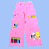 Patchwork Button Pink Jeans