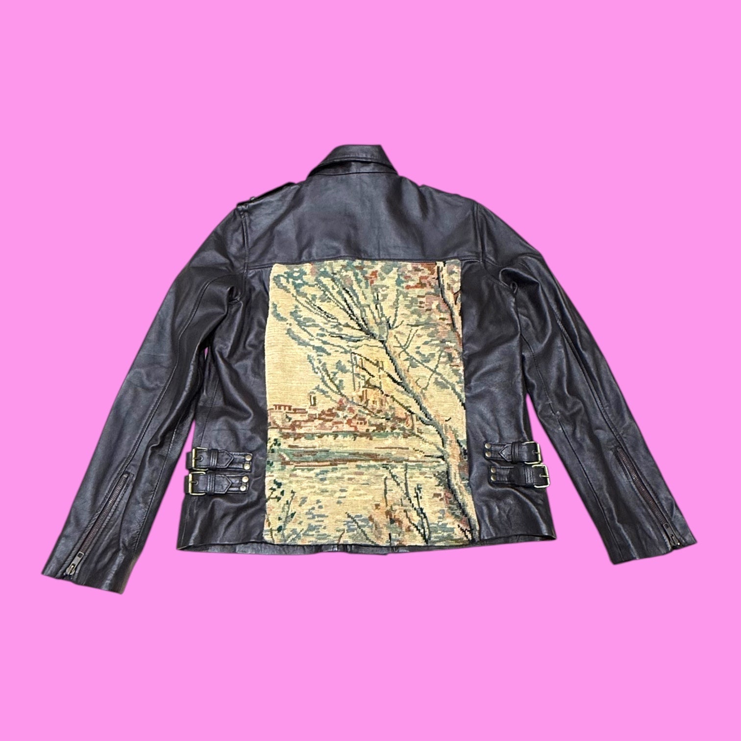 Leather Jacket with Vintage Needlepoint