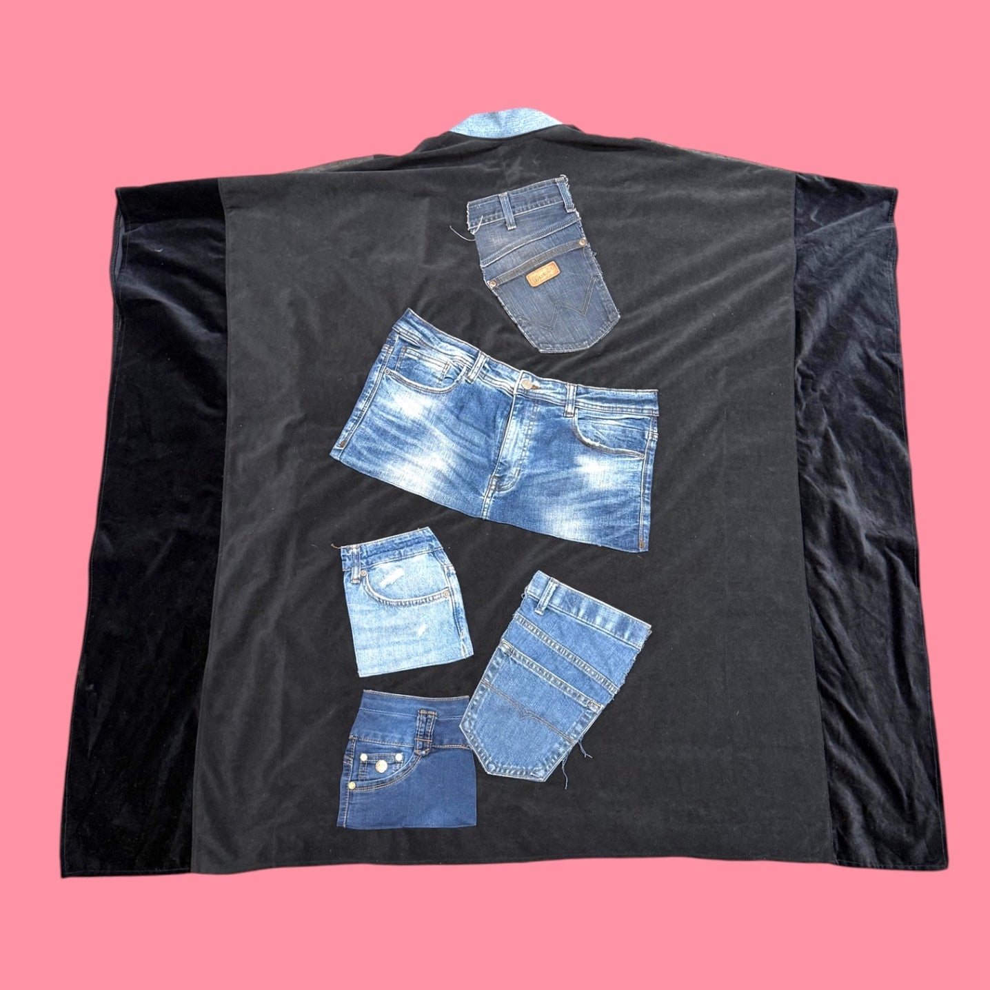 Black & Denim Poncho