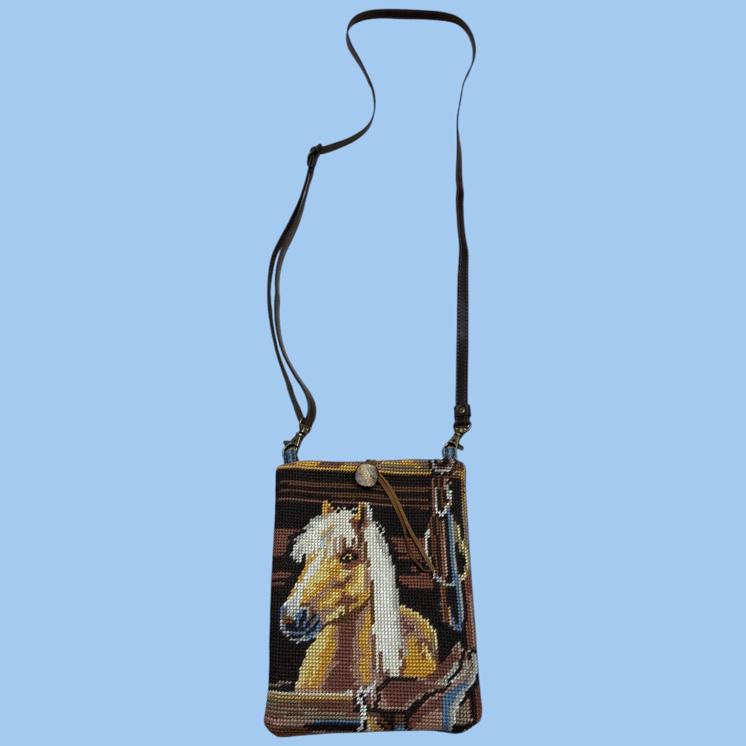 Horse Needlepoint Crossbody Bag