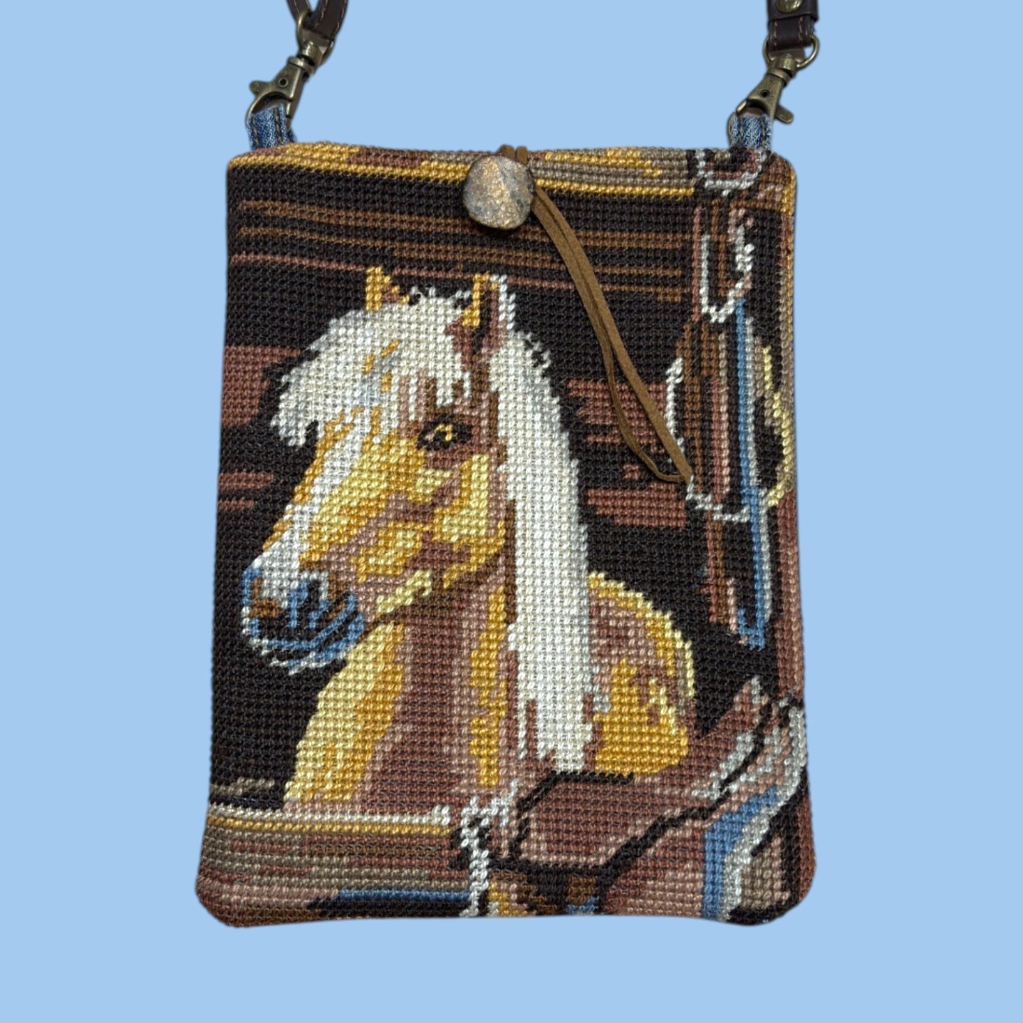 Horse Needlepoint Crossbody Bag