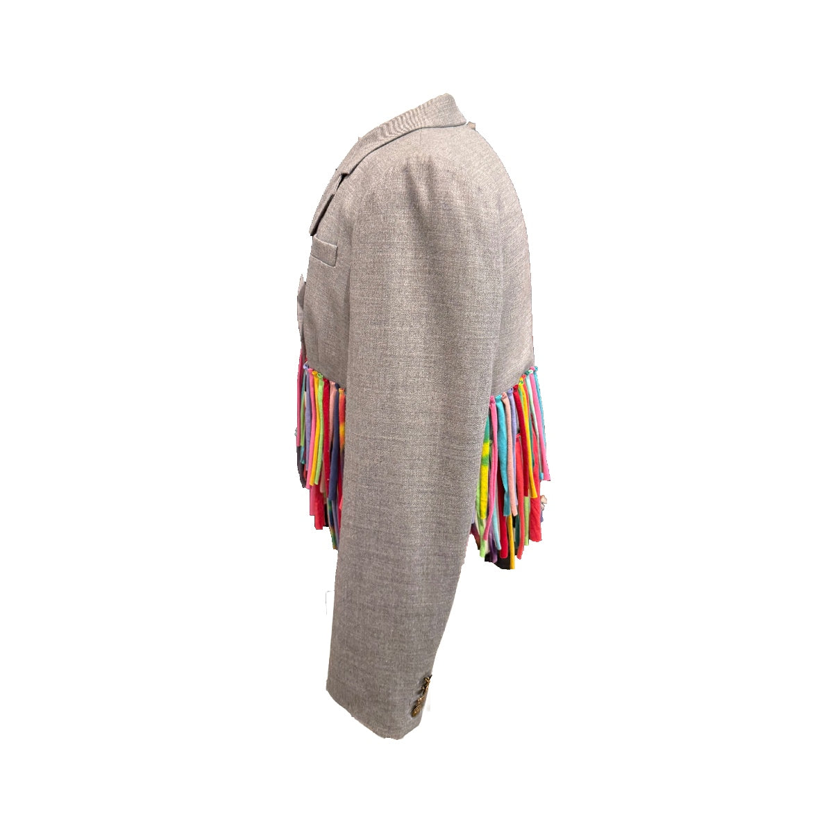 Cropped Blazer with T-Shirt Strip Fringe