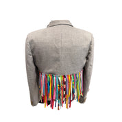 Cropped Blazer with T-Shirt Strip Fringe