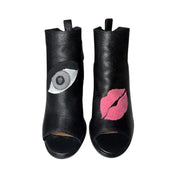 Leather Peep-toe Boots with Cashmere