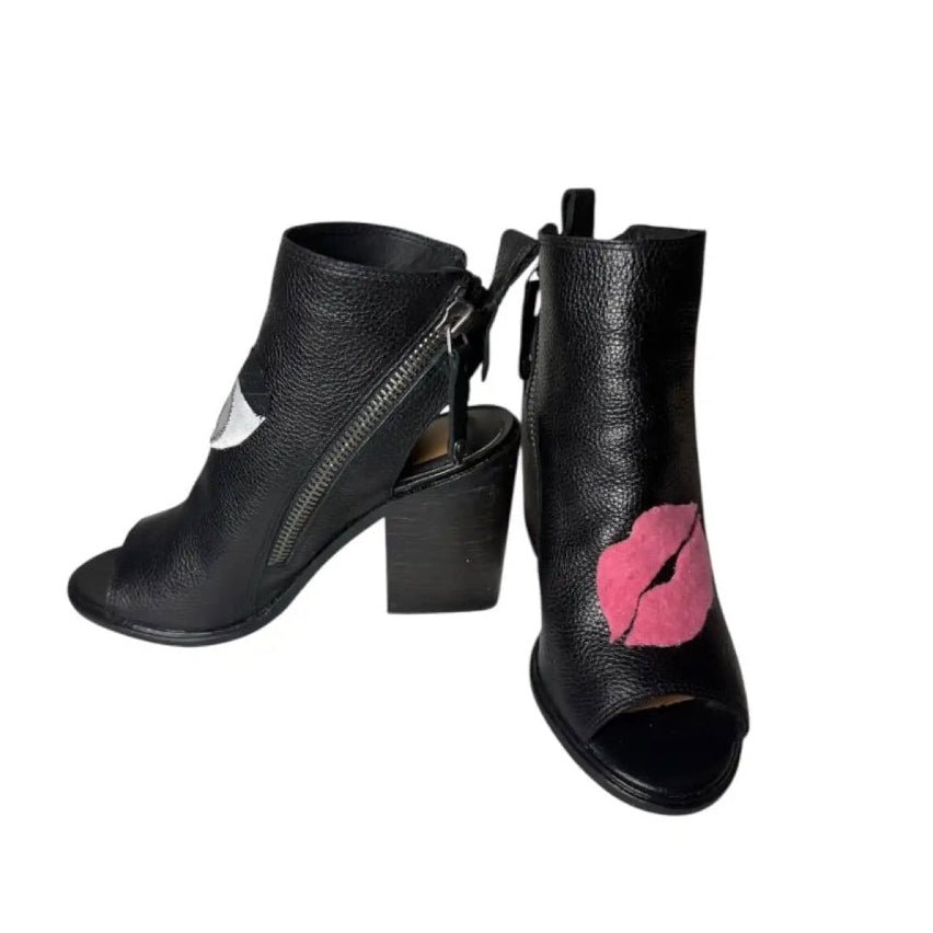 Leather Peep-toe Boots with Cashmere
