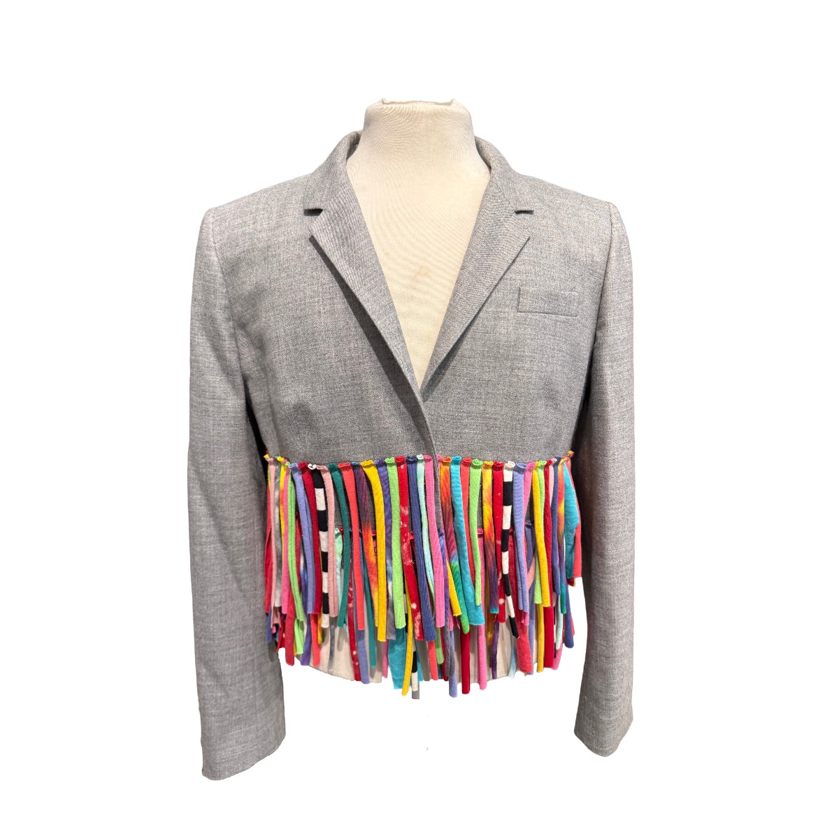 Cropped Blazer with T-Shirt Strip Fringe