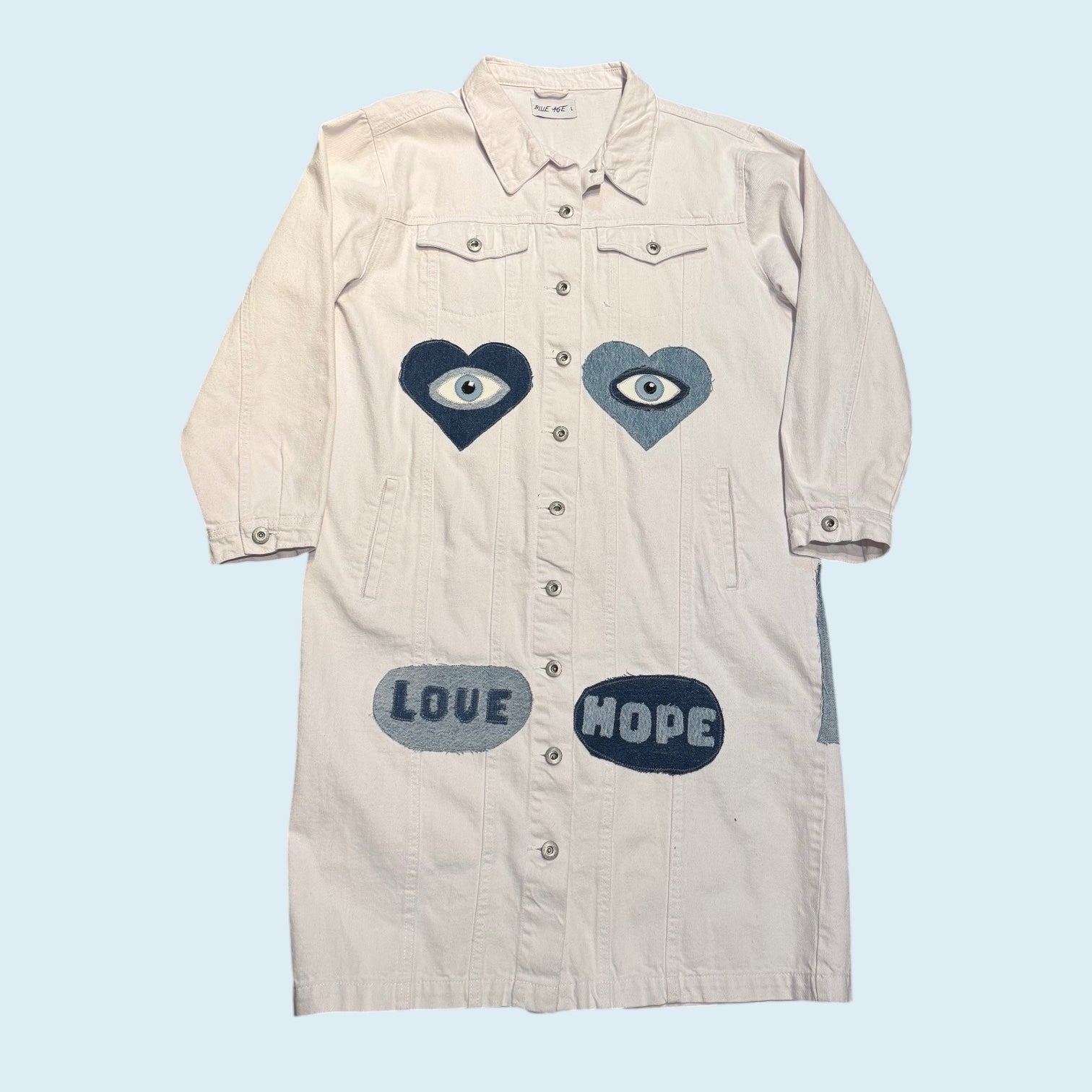White Denim Jacket with Denim Eyes