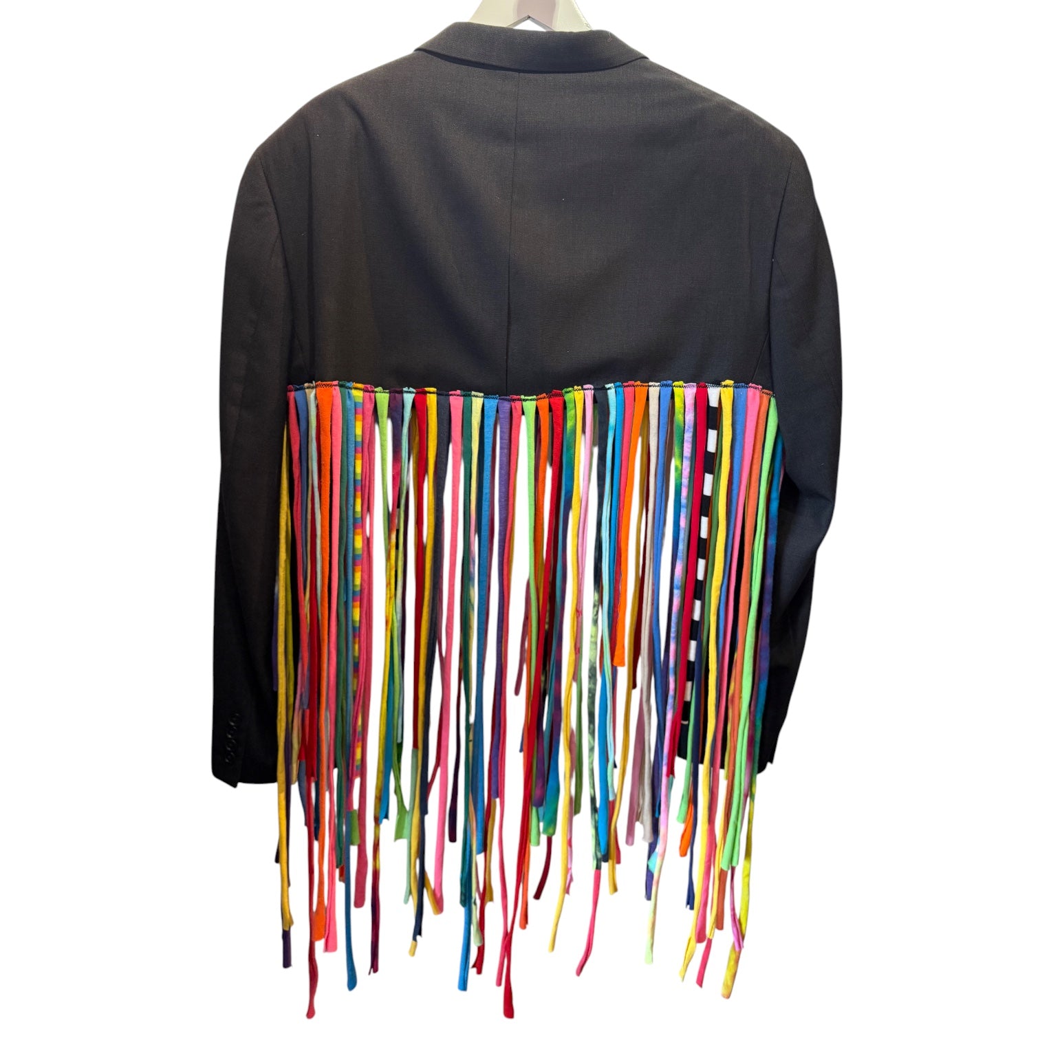 Cropped Blazer with T-shirt Strip Fringe