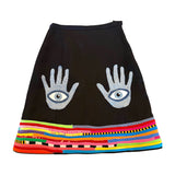 T-Shirt Strip and Denim Hamsa Mini Skirt