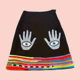 T-Shirt Strip and Denim Hamsa Mini Skirt