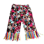 Floral Pants with T-Shirt Strip Fringe